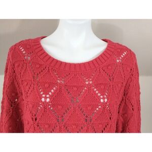 Tommy Hilfiger Womens Red Diamond Pointelle Bobble Knit Cotton Sweater XL